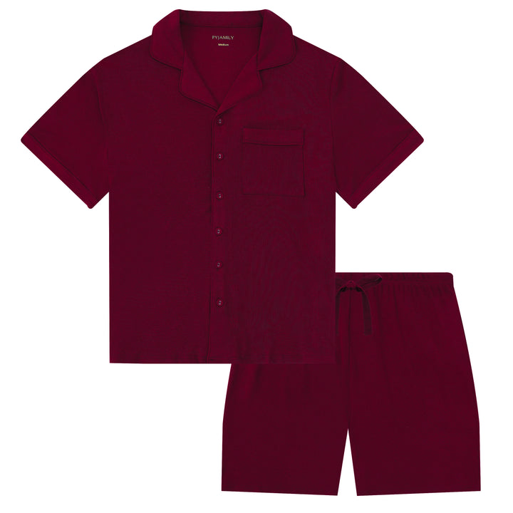 MIDNIGHT JEWEL (RICH BURGUNDY) - Men's Two Piece Short Matching Pyjama Set