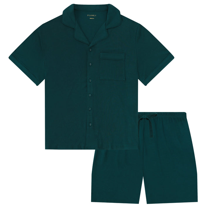 MIDNIGHT JEWEL (EMERALD GREEN) - Men's Two Piece Short Matching Pyjama Set