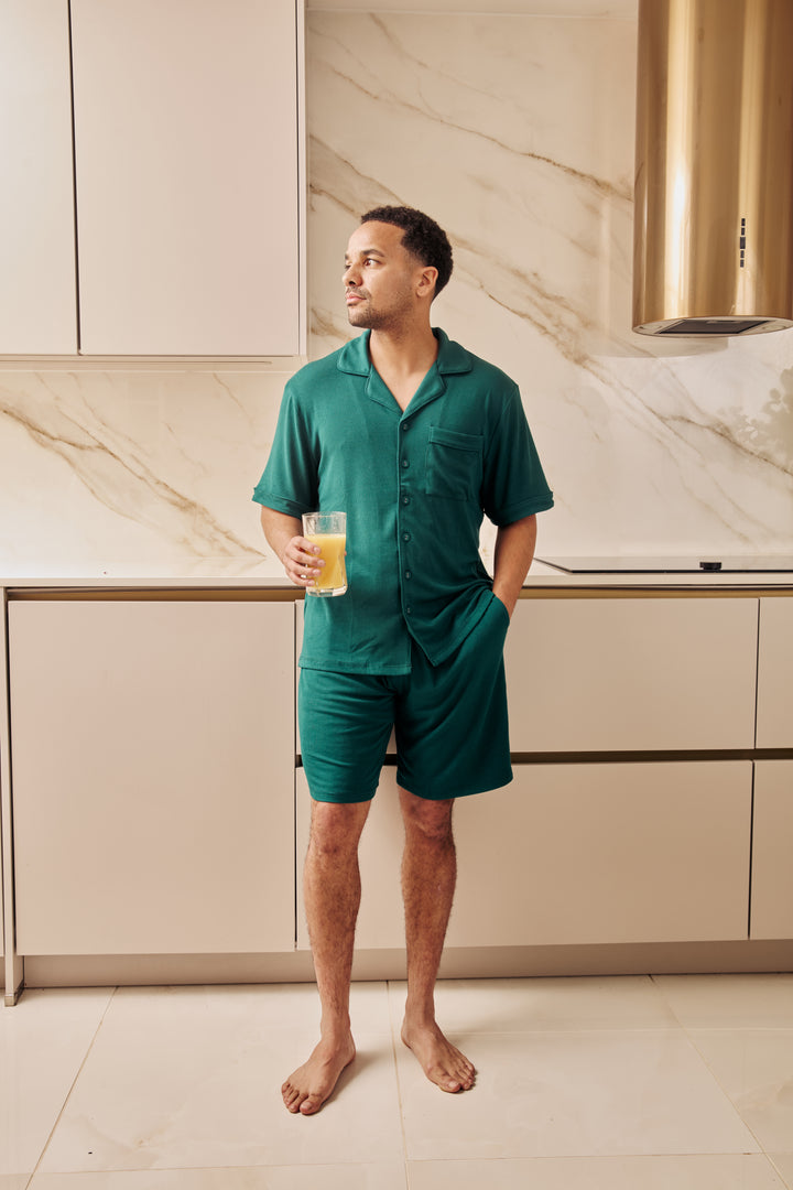 MIDNIGHT JEWEL (EMERALD GREEN) - Men's Two Piece Short Matching Pyjama Set
