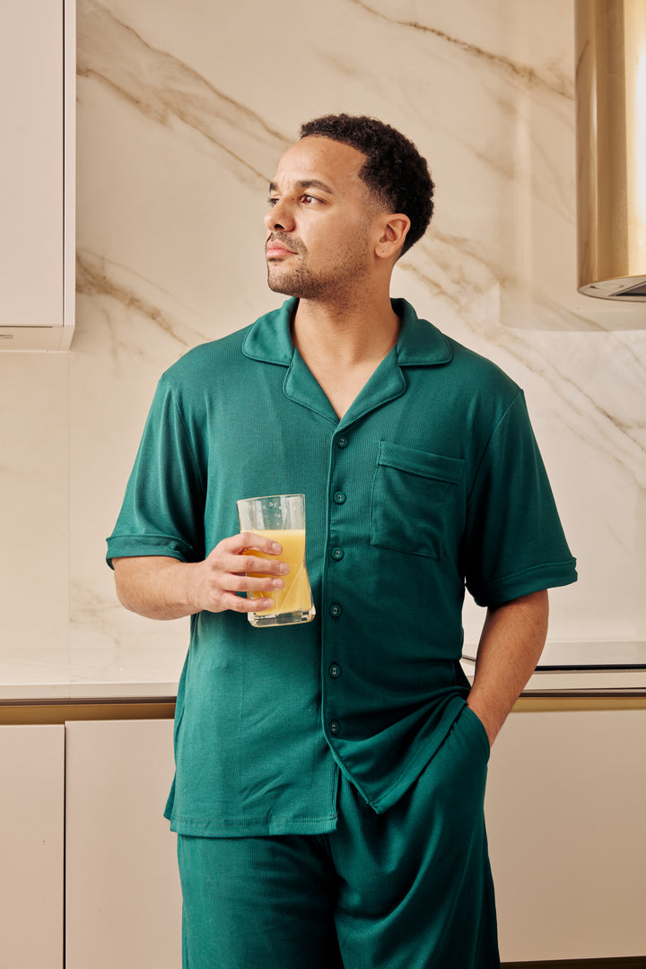 MIDNIGHT JEWEL (EMERALD GREEN) - Men's Two Piece Short Matching Pyjama Set