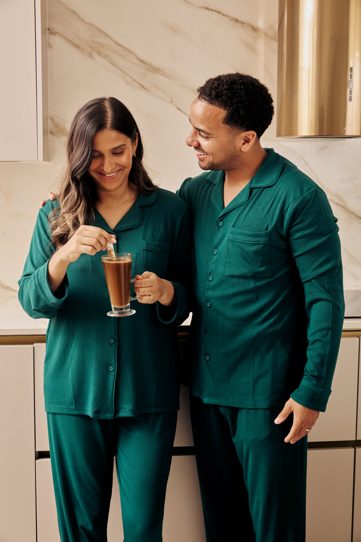 MIDNIGHT JEWEL (EMERALD GREEN) - Men's Two Piece Long Matching Pyjama Set