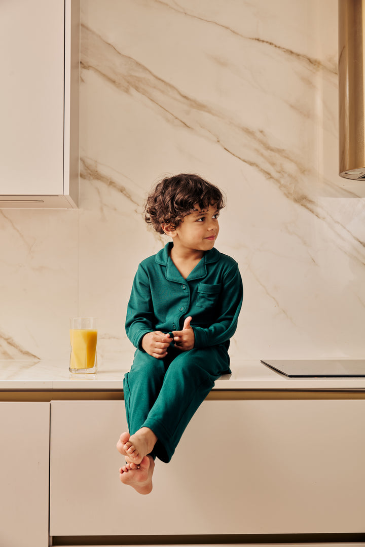 MIDNIGHT JEWEL (EMERALD GREEN) - Children's Two Piece Long Matching Pyjama Set