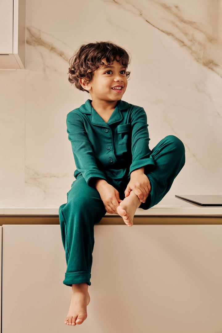 MIDNIGHT JEWEL (EMERALD GREEN) - Children's Two Piece Long Matching Pyjama Set