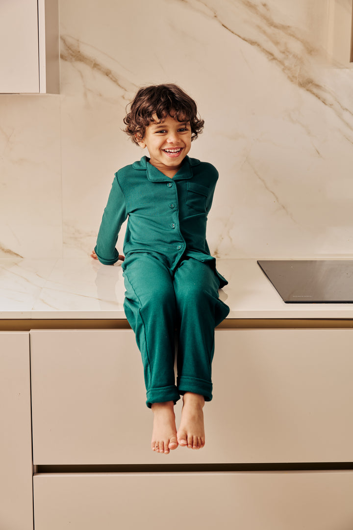 MIDNIGHT JEWEL (EMERALD GREEN) - Children's Two Piece Long Matching Pyjama Set