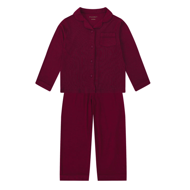 MIDNIGHT JEWEL (RICH BURGUNDY) - Children's Two Piece Long Matching Pyjama Set