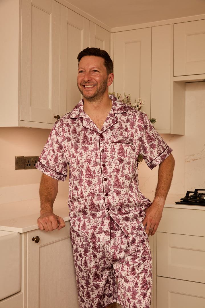 ENCHANTED TOILE - Men's Satin Two Piece Short Matching Pyjama Set