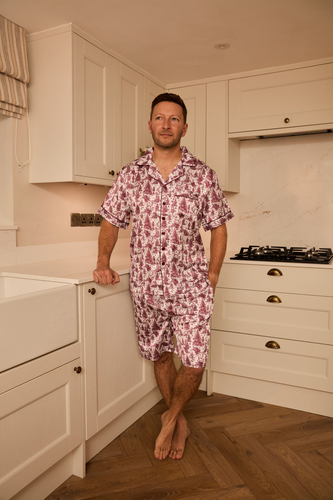 ENCHANTED TOILE - Men's Satin Two Piece Short Matching Pyjama Set