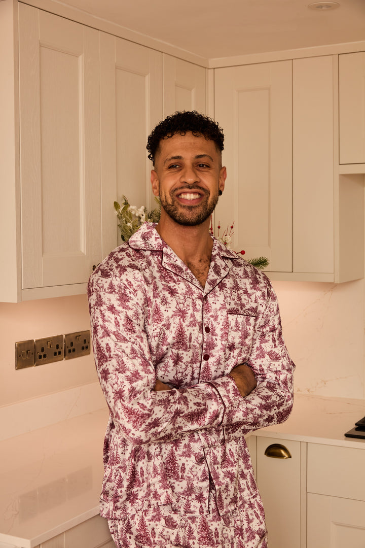 ENCHANTED TOILE - Men's Satin Two Piece Long Matching Pyjama Set