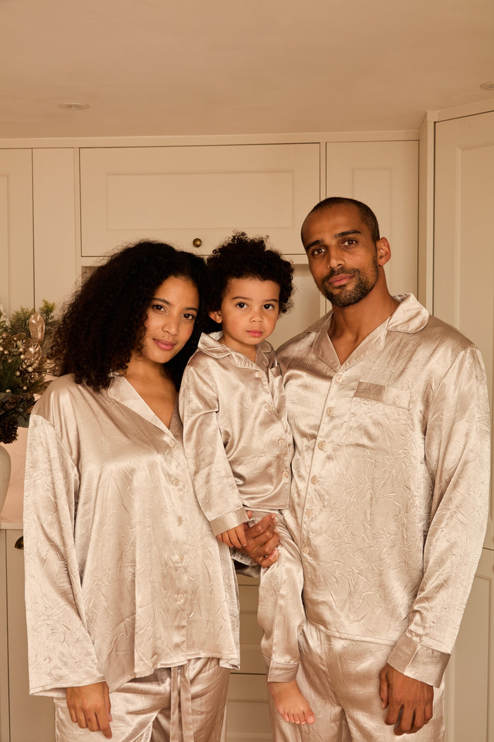 SILVER BELLS - Men's Satin Two Piece Long Matching Pyjama Set