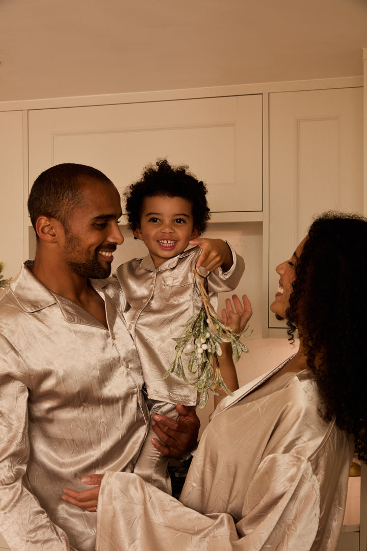 SILVER BELLS - Children's Satin Two Piece Long Matching Pyjama Set