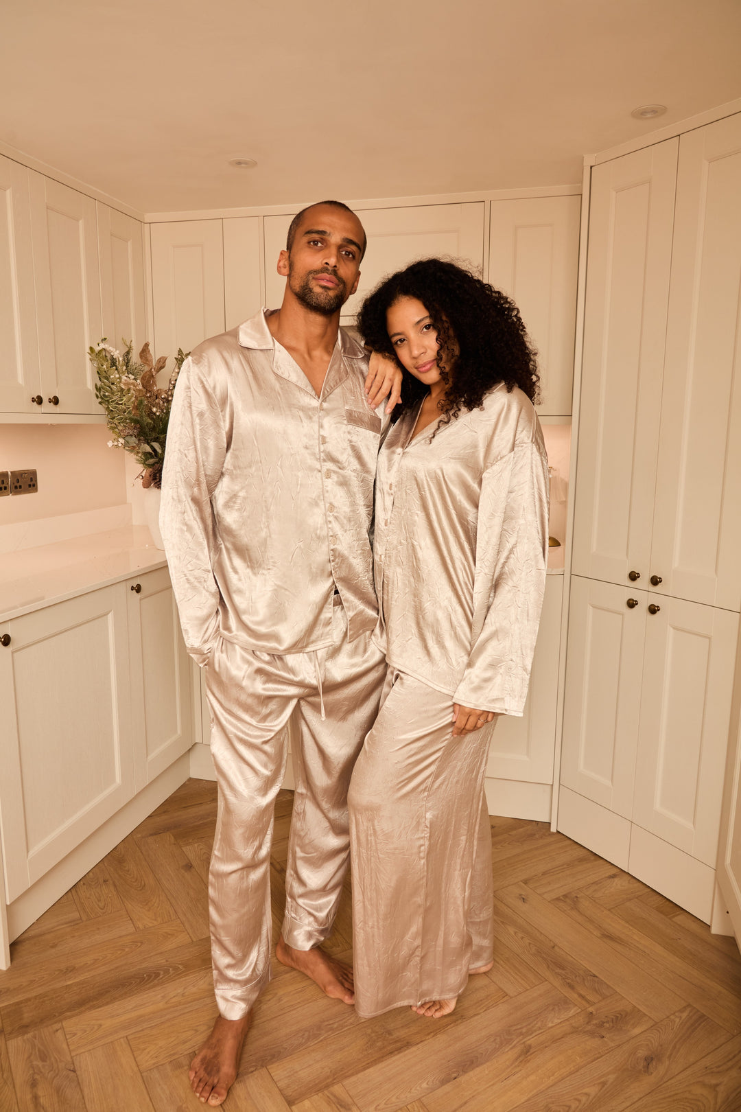 SILVER BELLS - Women's Satin Two Piece Long Matching Pyjama Set