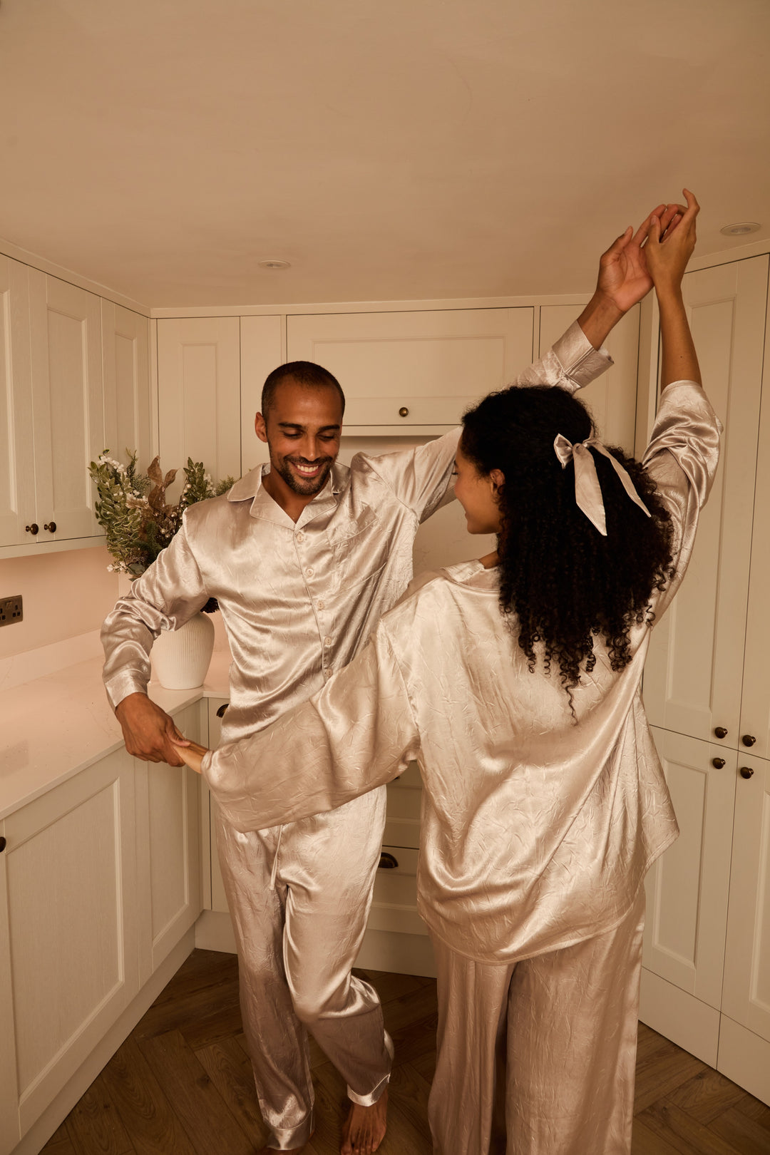 SILVER BELLS - Women's Satin Two Piece Long Matching Pyjama Set