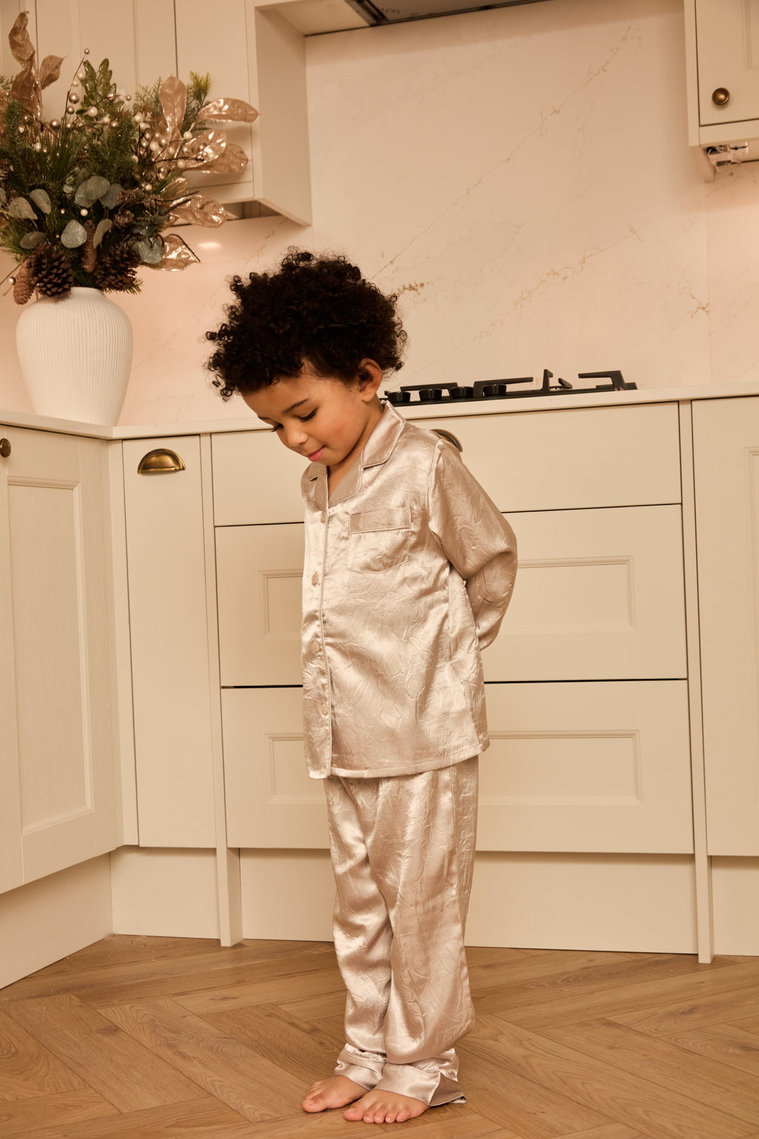 SILVER BELLS - Children's Satin Two Piece Long Matching Pyjama Set