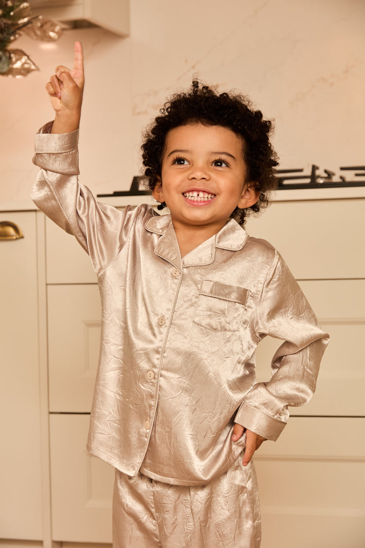 SILVER BELLS - Children's Satin Two Piece Long Matching Pyjama Set