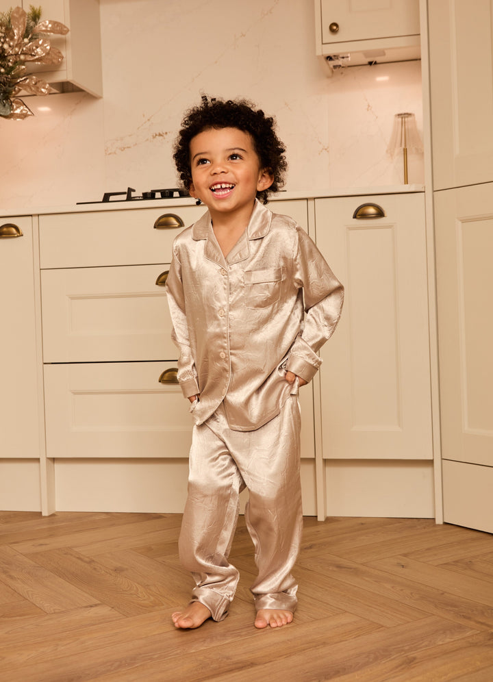 SILVER BELLS - Children's Satin Two Piece Long Matching Pyjama Set
