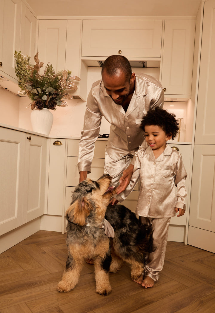SILVER BELLS - Children's Satin Two Piece Long Matching Pyjama Set