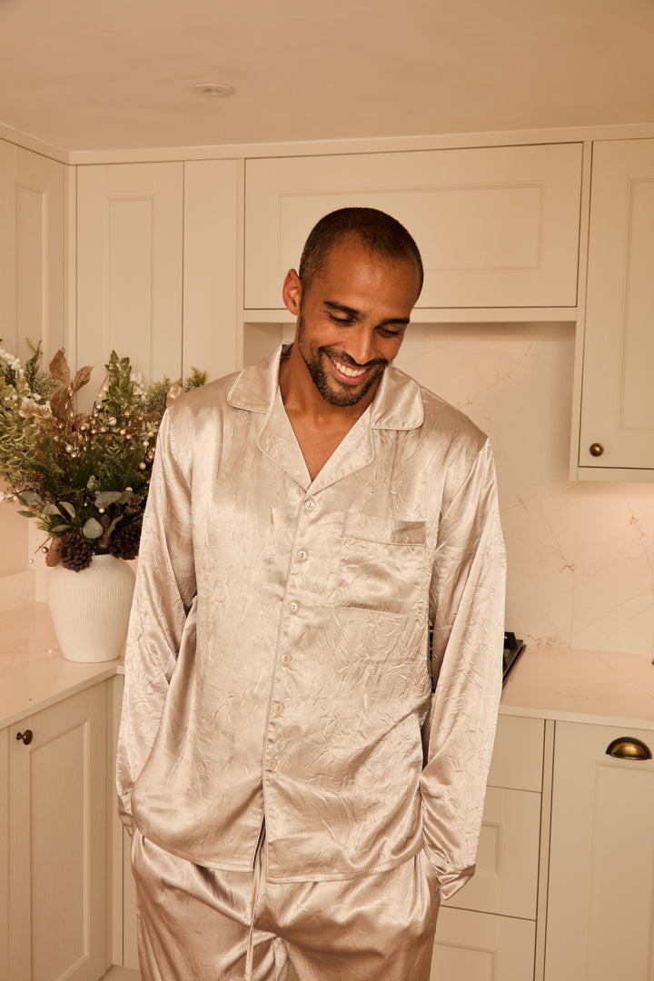 SILVER BELLS - Men's Satin Two Piece Long Matching Pyjama Set