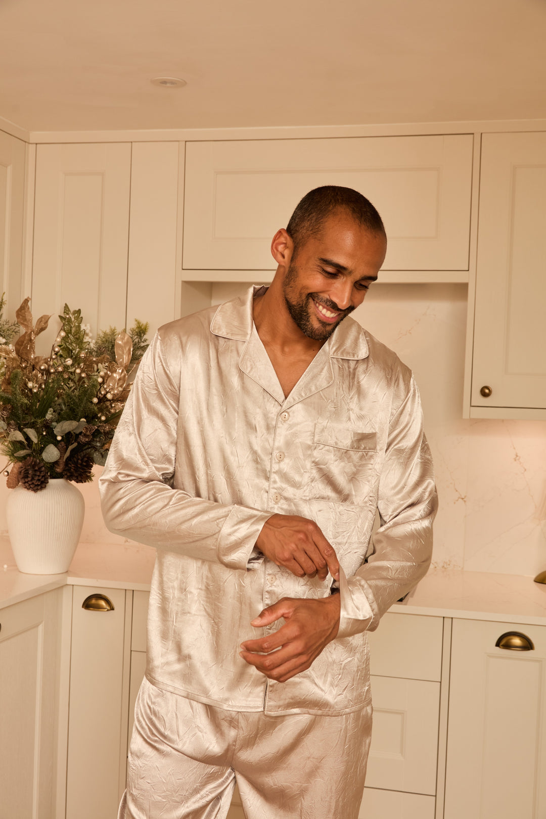 SILVER BELLS - Men's Satin Two Piece Long Matching Pyjama Set