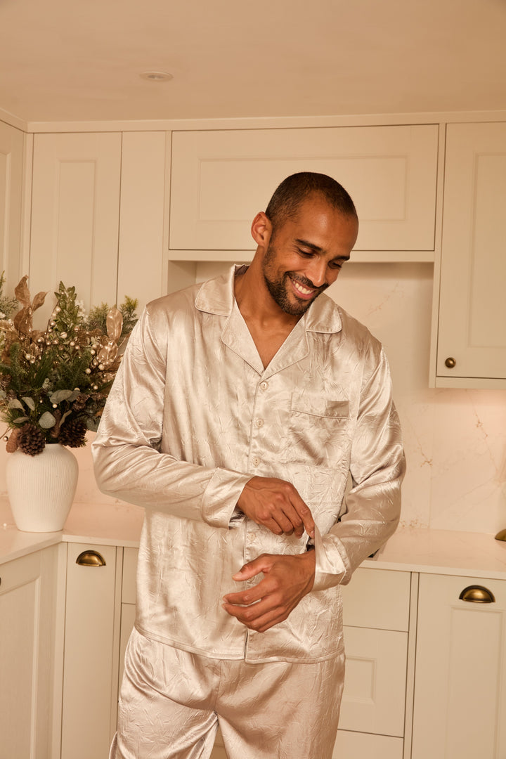 SILVER BELLS - Men's Satin Two Piece Long Matching Pyjama Set
