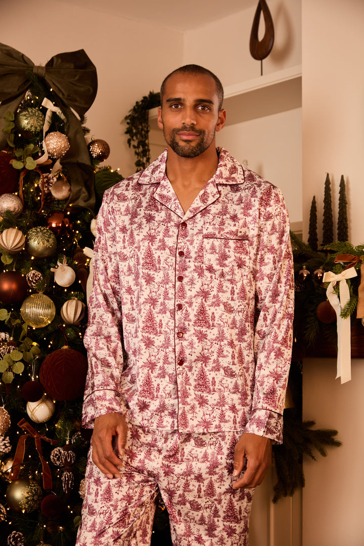 ENCHANTED TOILE - Men's Satin Two Piece Long Matching Pyjama Set