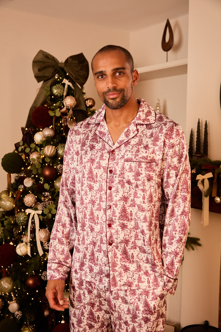 ENCHANTED TOILE - Men's Satin Two Piece Long Matching Pyjama Set