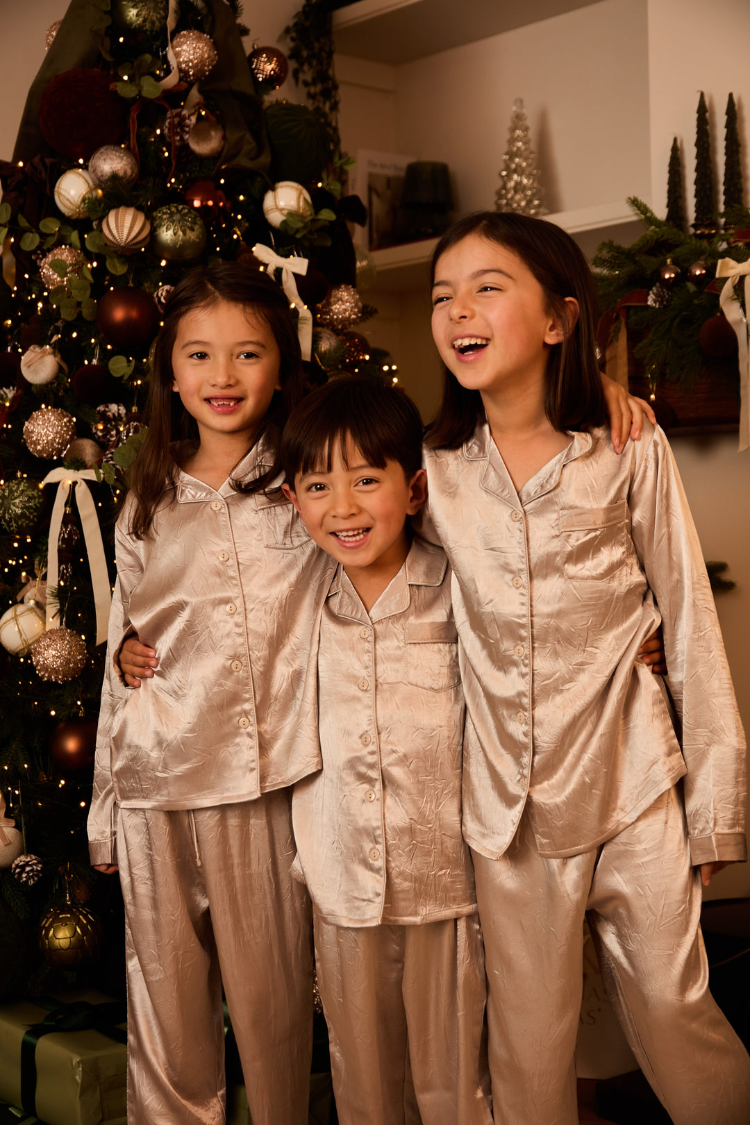 SILVER BELLS - Children's Satin Two Piece Long Matching Pyjama Set