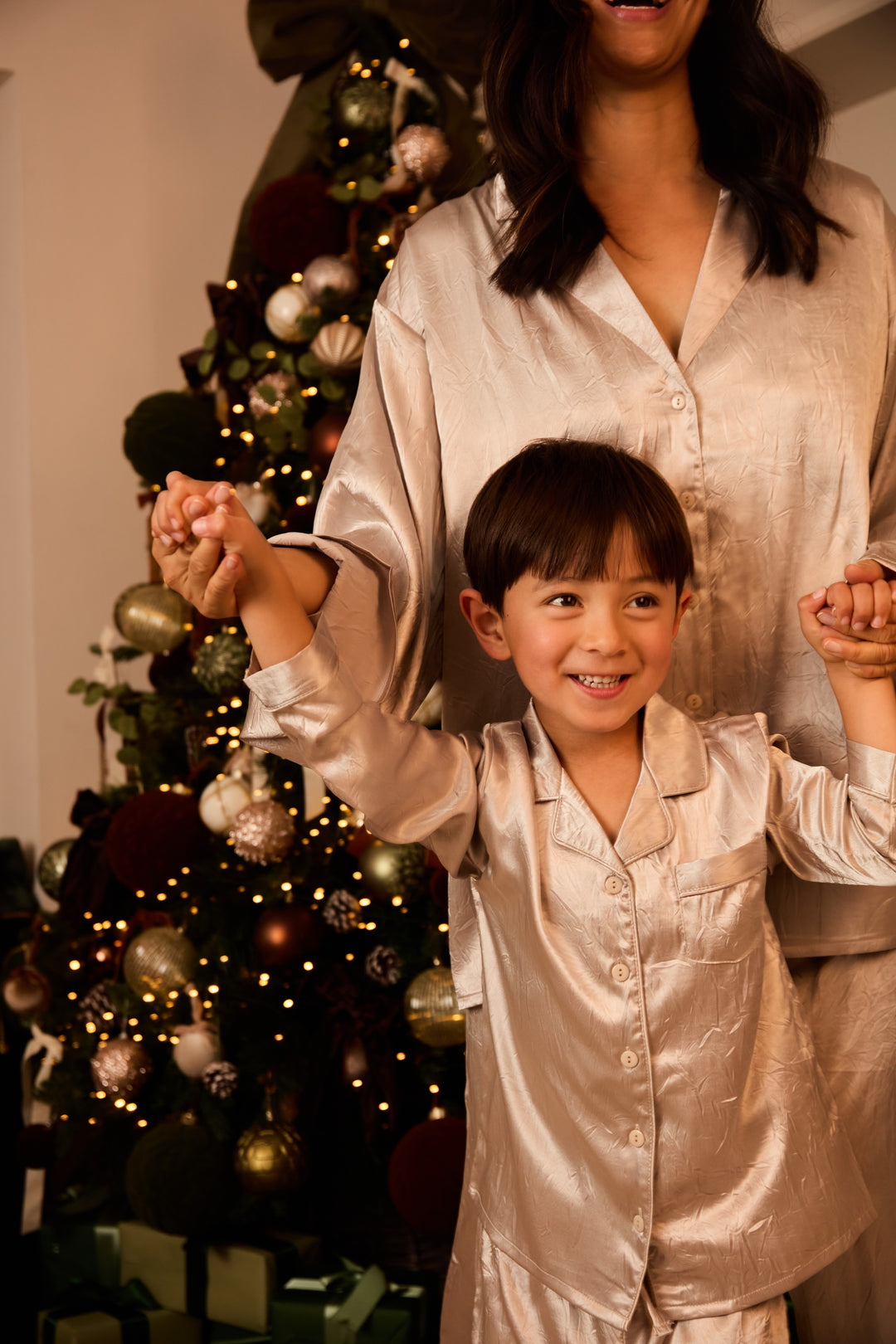 SILVER BELLS - Children's Satin Two Piece Long Matching Pyjama Set