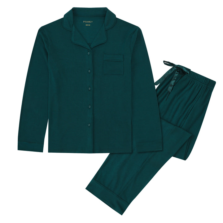 MIDNIGHT JEWEL (EMERALD GREEN) - Women's Two Piece Long Matching Pyjama Set
