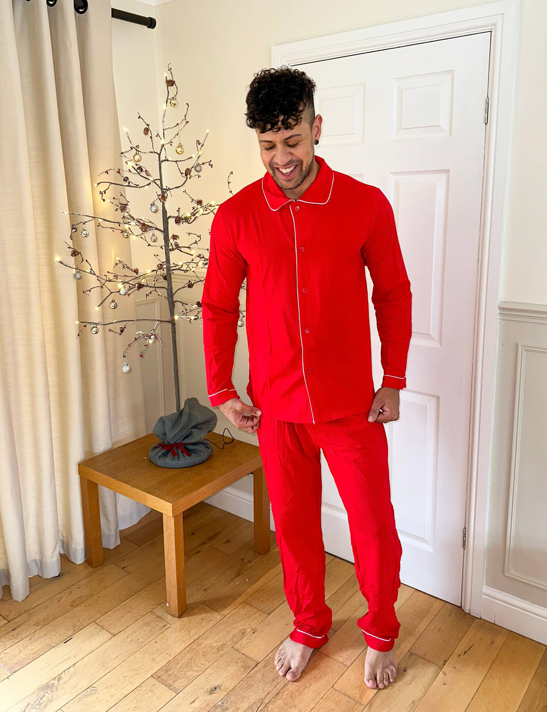 CANDY CANE - Men's Red Two Piece Matching Pyjama Set *Option To Personalise!*