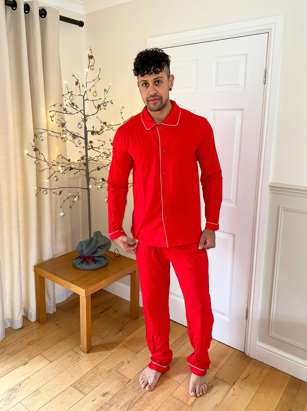 CANDY CANE - Men's Red Two Piece Matching Pyjama Set *Option To Personalise!*