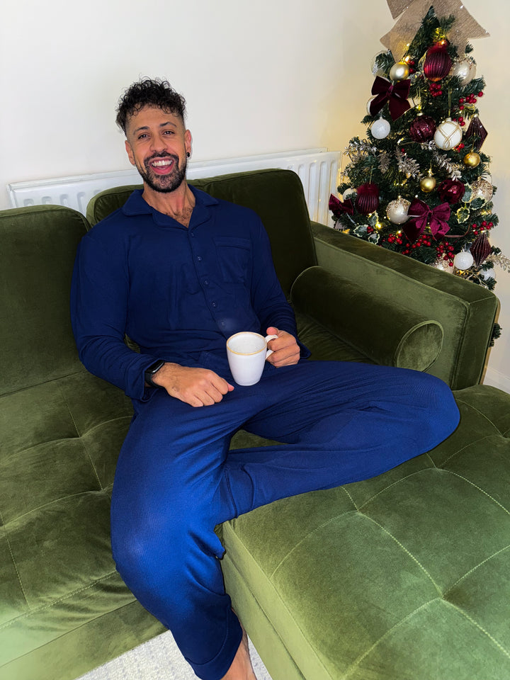MIDNIGHT JEWEL (SAPPHIRE BLUE) - Men's Two Piece Long Matching Pyjama Set