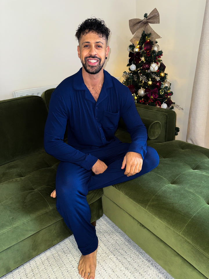 MIDNIGHT JEWEL (SAPPHIRE BLUE) - Men's Two Piece Long Matching Pyjama Set