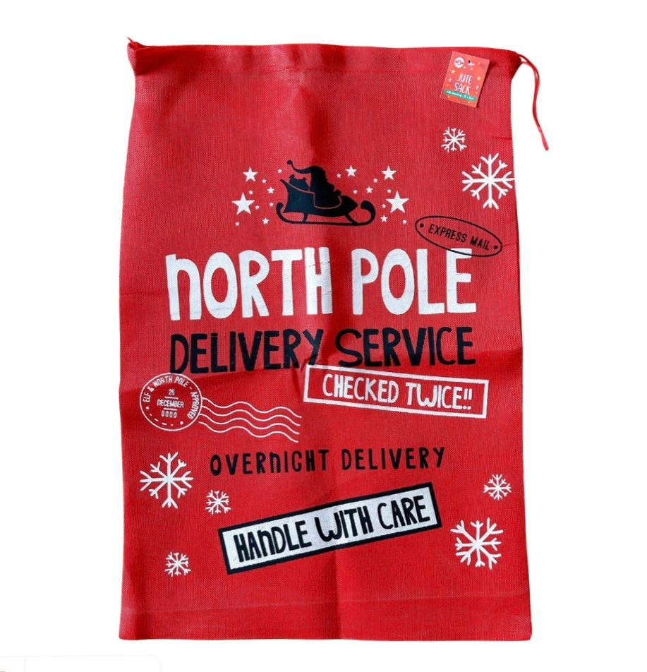 Red North Pole Jute Christmas Sack (69x50cm)