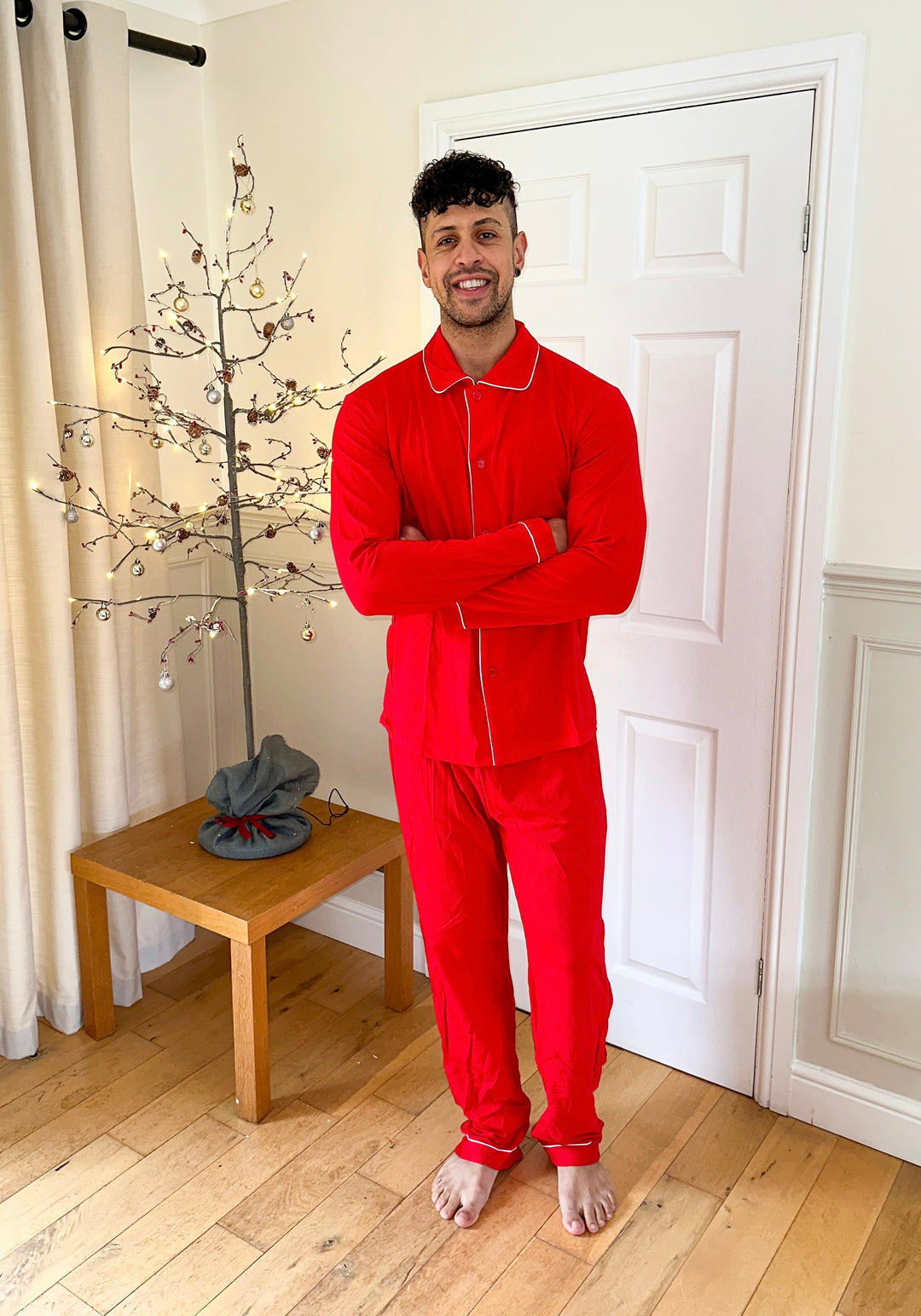 CANDY CANE - Men's Red Two Piece Matching Pyjama Set *Option To Personalise!*