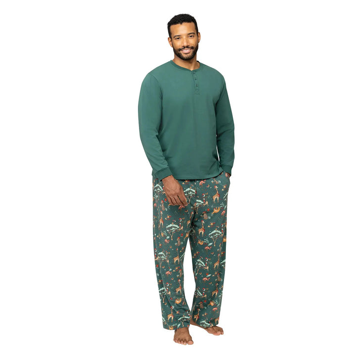 ENCHANTED ZOO - Men's Two Piece Green Matching Pyjama Set