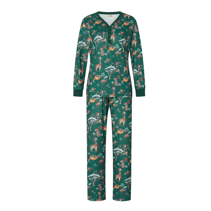 ENCHANTED ZOO - Women's Two Piece Green Matching Pyjama Set