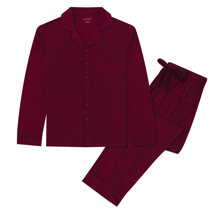 MIDNIGHT JEWEL (RICH BURGUNDY) - Men's Two Piece Long Matching Pyjama Set