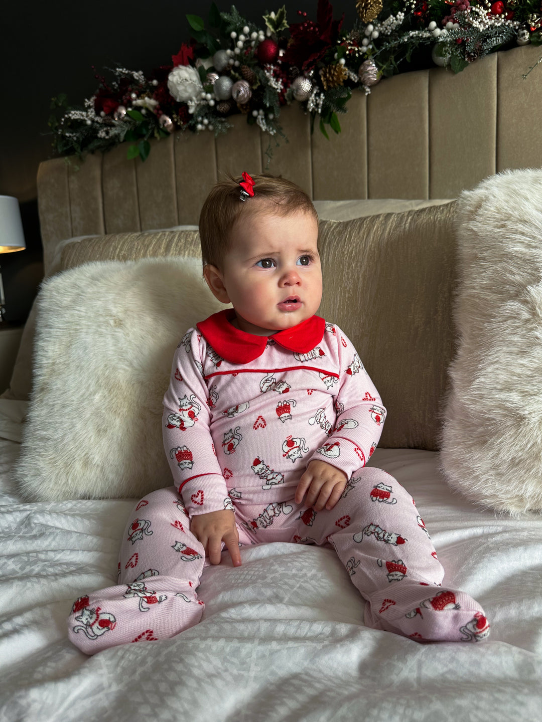 FELINE FESTIVE - Baby's One Piece Matching Pyjama Sleepsuit