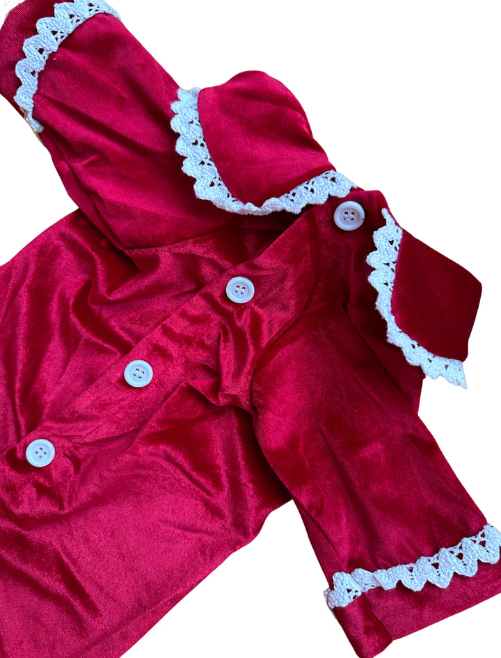 RED VELVET - Pet Red Plush Velour Matching Pyjamas