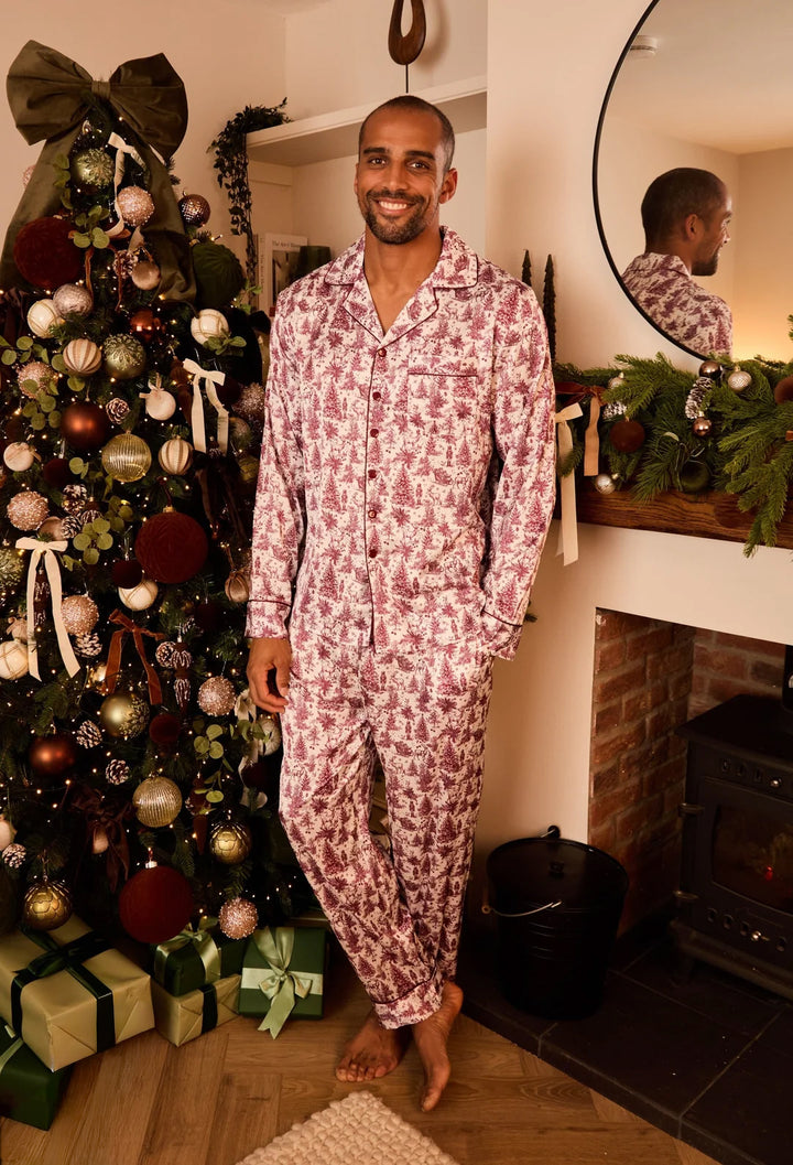 ENCHANTED TOILE - Men's Satin Two Piece Long Matching Pyjama Set