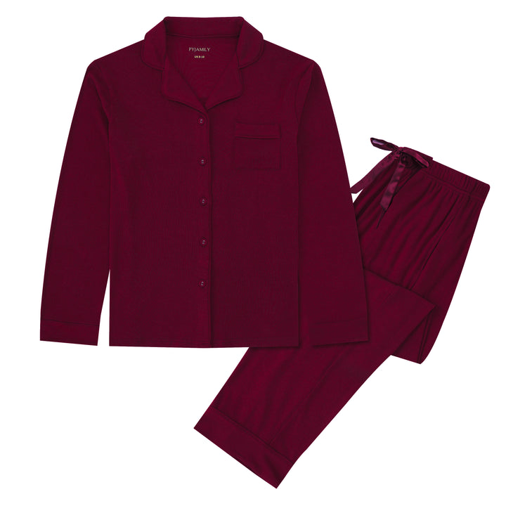 MIDNIGHT JEWEL (RICH BURGUNDY) - Women's Two Piece Long Matching Pyjama Set