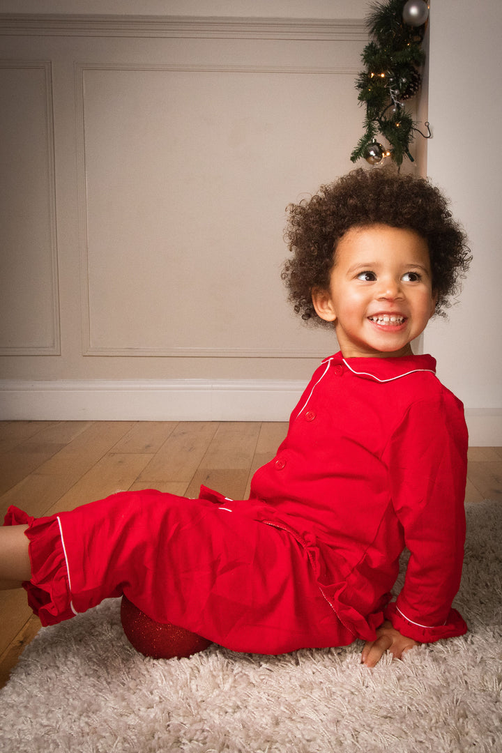 CANDY CANE - Girl's Red Two Piece Matching Pyjama Set *Option To Personalise!*