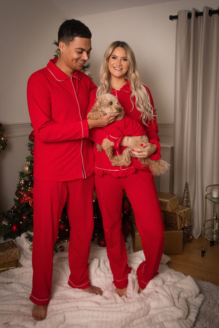 CANDY CANE - Men's Red Two Piece Matching Pyjama Set *Option To Personalise!*