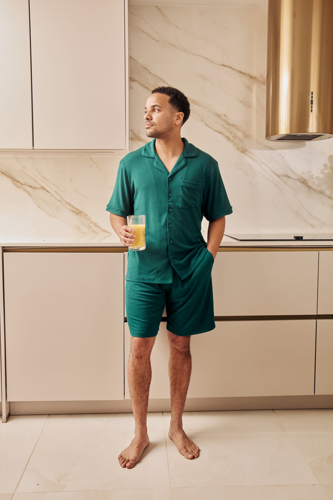 MIDNIGHT JEWEL (EMERALD GREEN) - Men's Two Piece Short Matching Pyjama Set