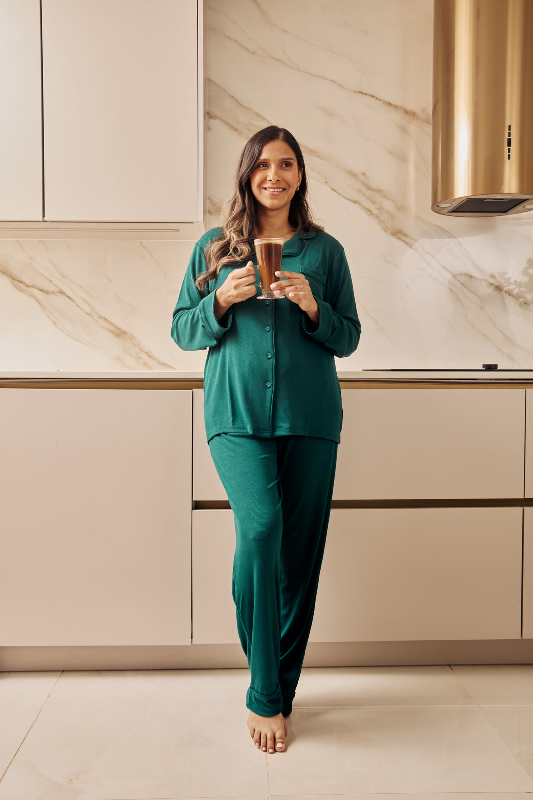 MIDNIGHT JEWEL (EMERALD GREEN) - Women's Two Piece Long Matching Pyjama Set