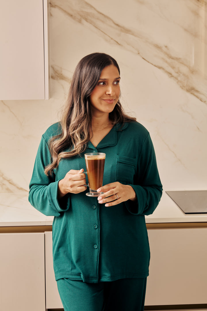 MIDNIGHT JEWEL (EMERALD GREEN) - Women's Two Piece Long Matching Pyjama Set