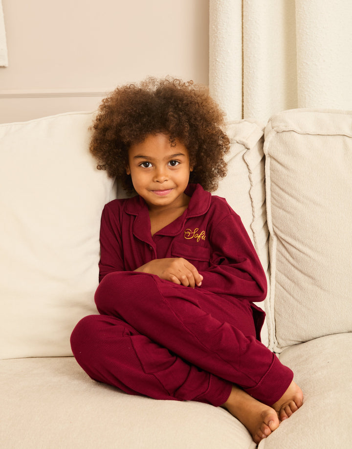 MIDNIGHT JEWEL (RICH BURGUNDY) - Children's Two Piece Long Matching Pyjama Set