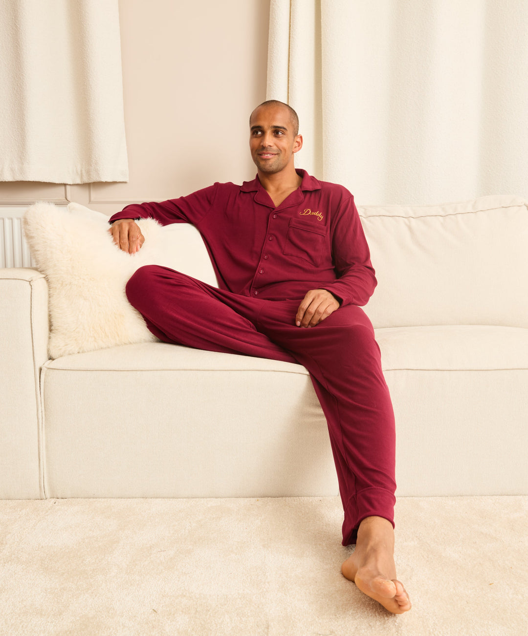 MIDNIGHT JEWEL (RICH BURGUNDY) - Men's Two Piece Long Matching Pyjama Set