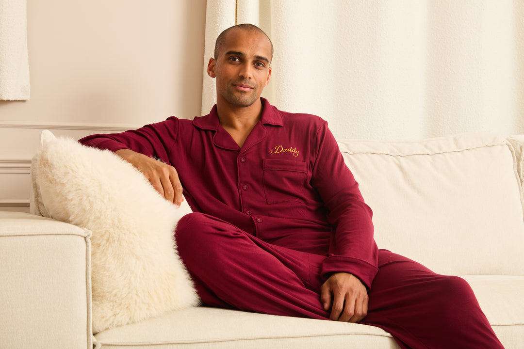 MIDNIGHT JEWEL (RICH BURGUNDY) - Men's Two Piece Long Matching Pyjama Set