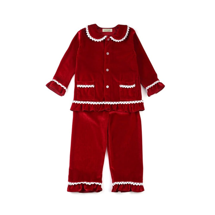 RED VELVET - Girl's Red Plush Velour Matching Pyjamas